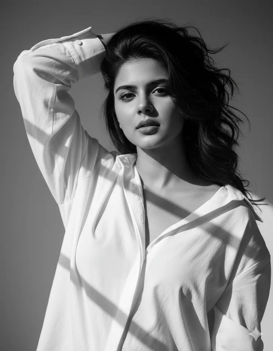 Black & White Editorial Close-Up of a Bold, Enigmatic Woman